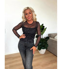Ninni Mesh Bluse - Grå Leopard